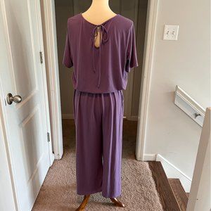 Purple Cropped Jumpsuit Short Sleeve 1X Plus